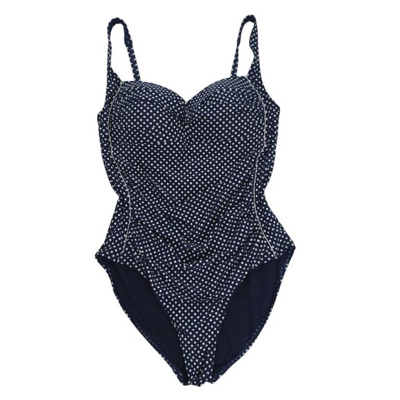 Nip Tuck Swim Women's Navy Polka Dot One-Piece Swimsuit,(16), Adjustable Straps - Picture 1 of 8